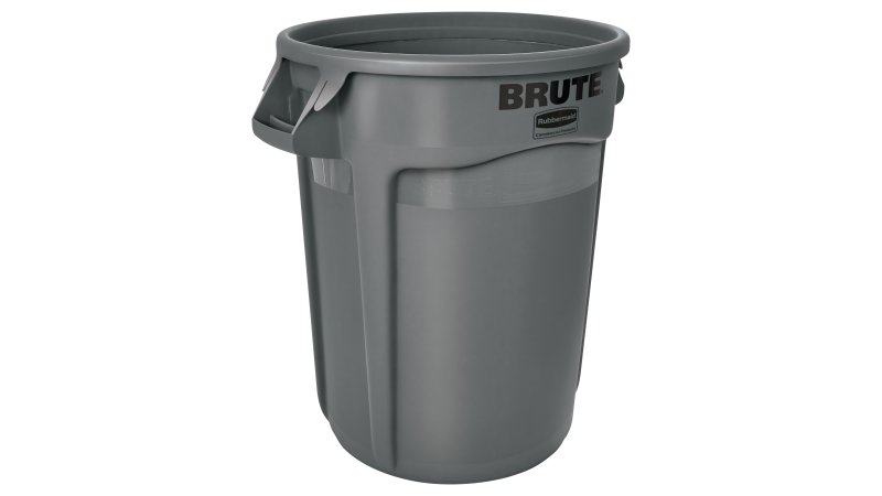 Rubbermaid Brute Container with Lid, Round, Plastic, 32 gal, Gray