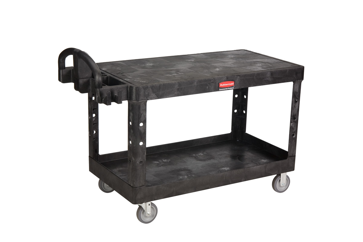 Rubbermaid Commercial Heavy-Duty Utility 2-Shelf Cart, Black