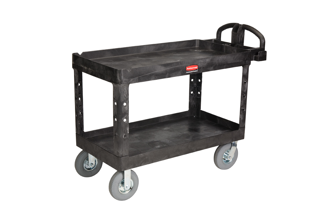 2 Shelf Utility Black Cart with Large Pneumatic Wheels