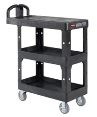 2203280 BRUTE 3-SHELF HEAVY-DUTY ERGO UTILITY CART, SMALL, FLAT SHELF, 600 LB CAPACITY - BLACK