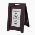 View: 1867508 Executive Multi-Lingual Wooden Caution Sign, 2-Sided, Stainless