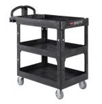 View: 2196862 BRUTE 3-SHELF HEAVY-DUTY ERGO UTILITY CART, MEDIUM, LIPPED SHELF, 600 LB CAPACITY - BLACK