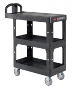 View: 2203280 BRUTE 3-SHELF HEAVY-DUTY ERGO UTILITY CART, SMALL, FLAT SHELF, 600 LB CAPACITY - BLACK