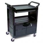 View: Rubbermaid 3457 Utility Cart w/Lockable Doors, Sliding Drawer 