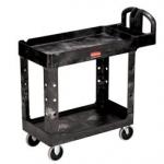 Rubbermaid Black Plastic 2-Shelf Lipped Top Heavy-Duty Utility Cart with  Pneumatic Casters - 54L x 25 1/4W x 43 1/8H