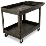 View: 4520-89 HEAVY-DUTY FLAT HANDLE UTILITY CART, LIPPED SHELF, MEDIUM, 500 LB. CAPACITY - BLACK