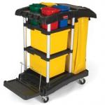 View: Rubbermaid 9T74 Microfiber Janitor Cart with Color-Coded Pails